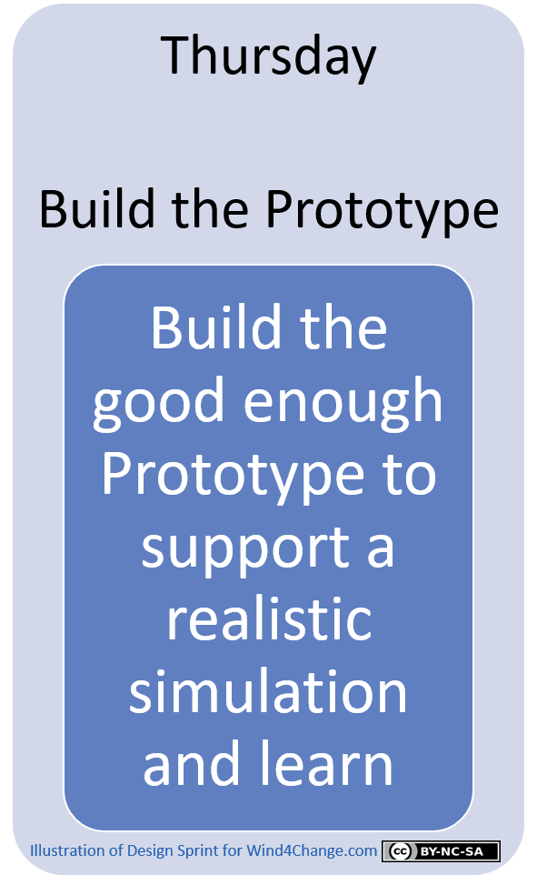 Thursday is to build the Prototype: a good enough Prototype to support a realistic simulation and learn.