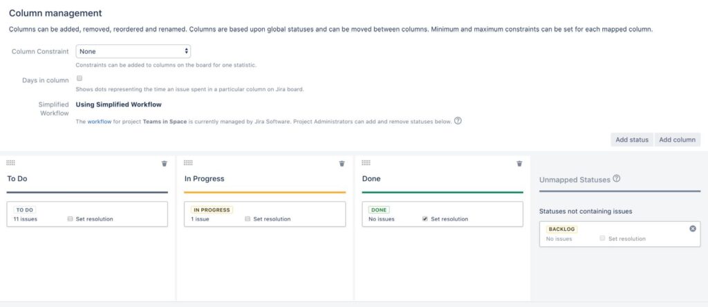 Jira Board Configuration - Columns