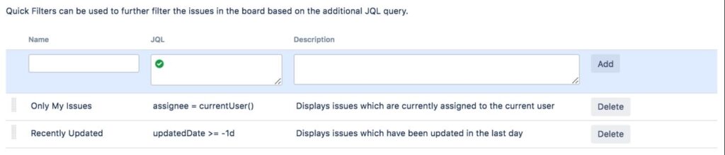 Jira Board Configuration - Quick Filters