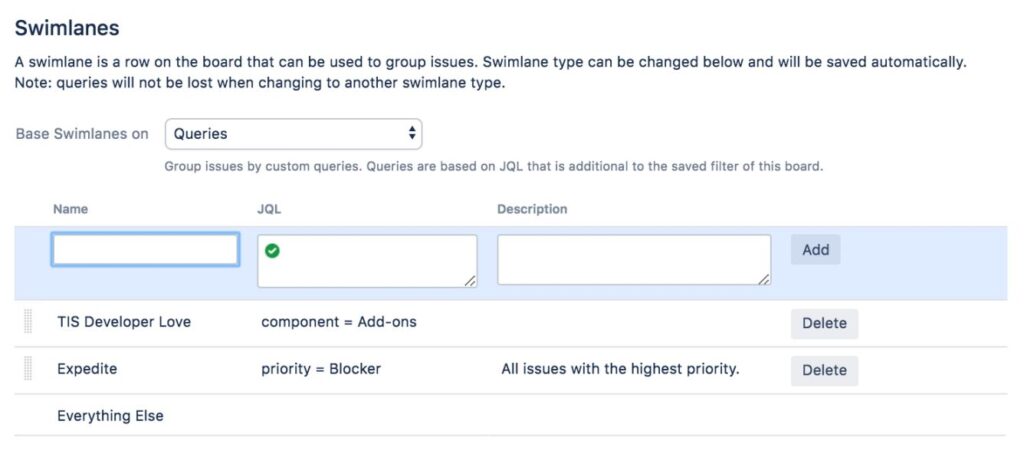 Jira Board Configuration - Swimlanes